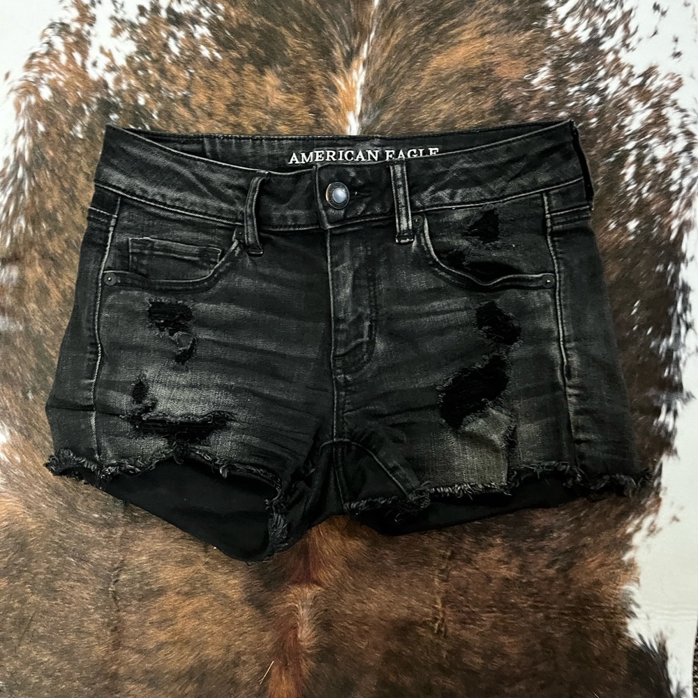 American Eagle Black Denim Midi Shorts